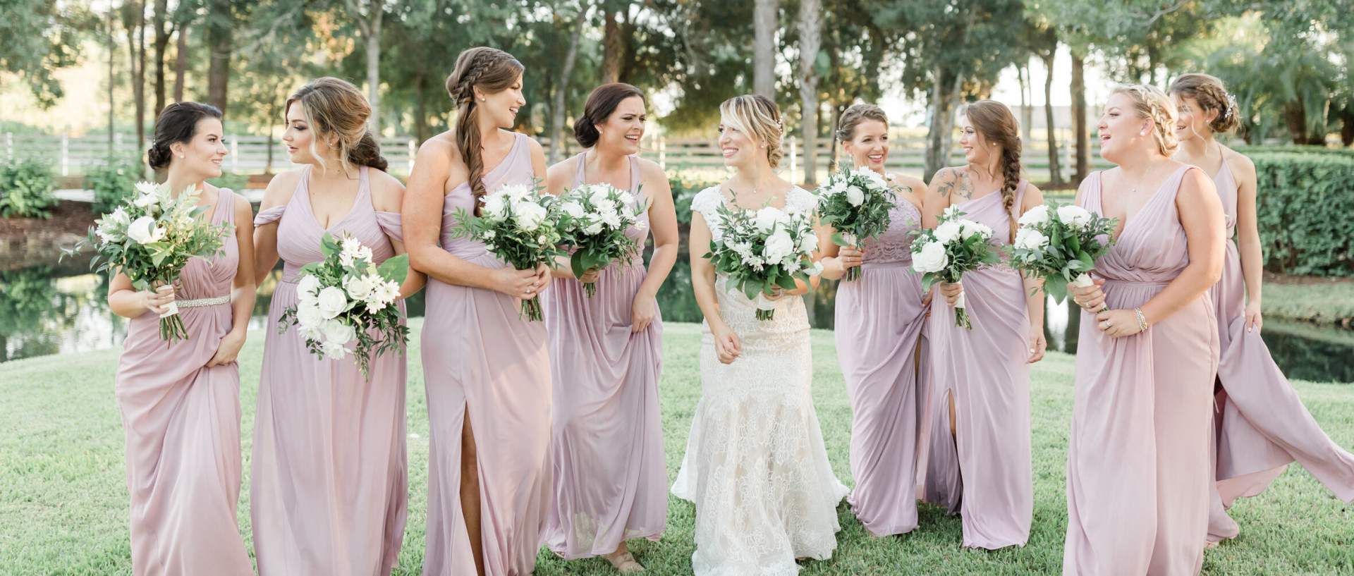 Bridal party walking together